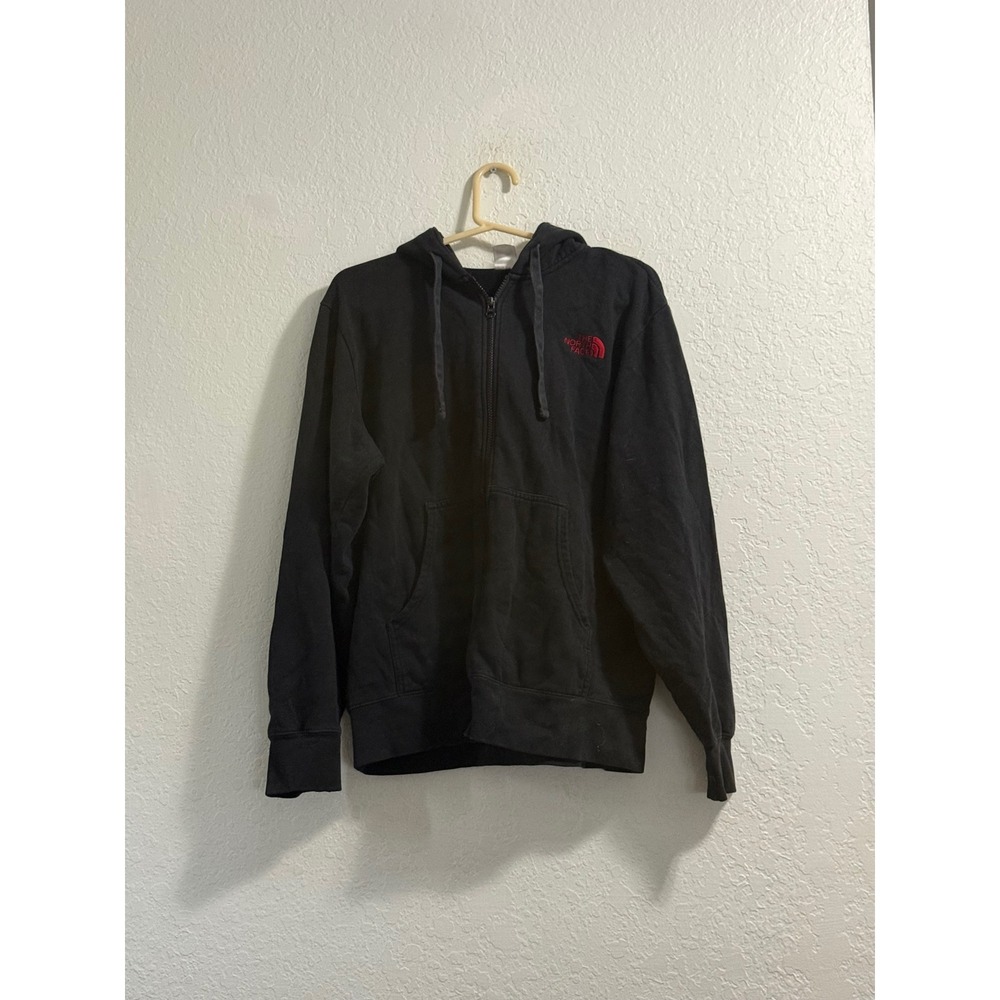 The North Face Mens Black Full Zip Hoodie Red Embroidered Logo Sweatshirt M